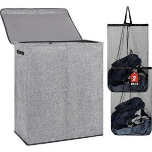Large Double Laundry Hamper with Lid Removable Bags for Bedroom Bathroom